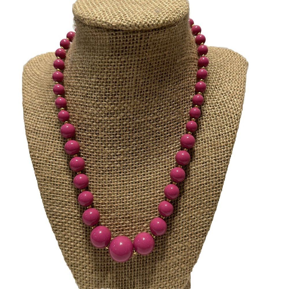 Vintage 19” Graduating Beaded Necklace Purple Gold Tone Balls